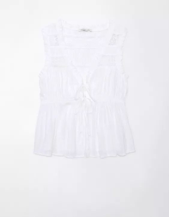 AE Lace-Trim Flyaway Babydoll Tank Top | American Eagle Outfitters (US & CA)