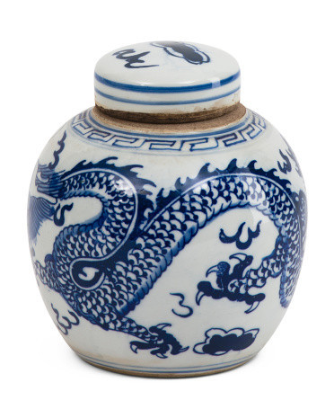 6x6.5 Porcelain Mini Dragon Jar With Lid | TJ Maxx