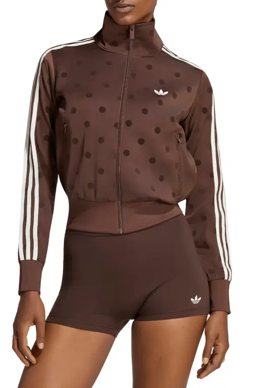 adidas Originals Firebird Polka Dot Satin Track Jacket in Auburn at Nordstrom, Size Medium | Nordstrom