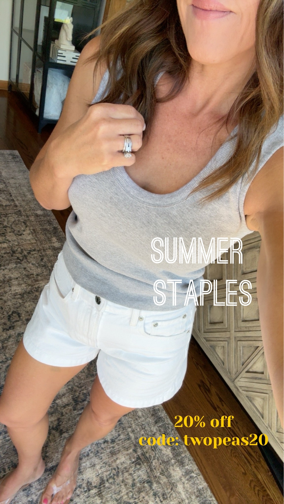 A perfect tank. You can wear a regular bra. Size xs here
Shorts tts, 25
Clear jelly flip flops

#LTKootd #LTKmomlife