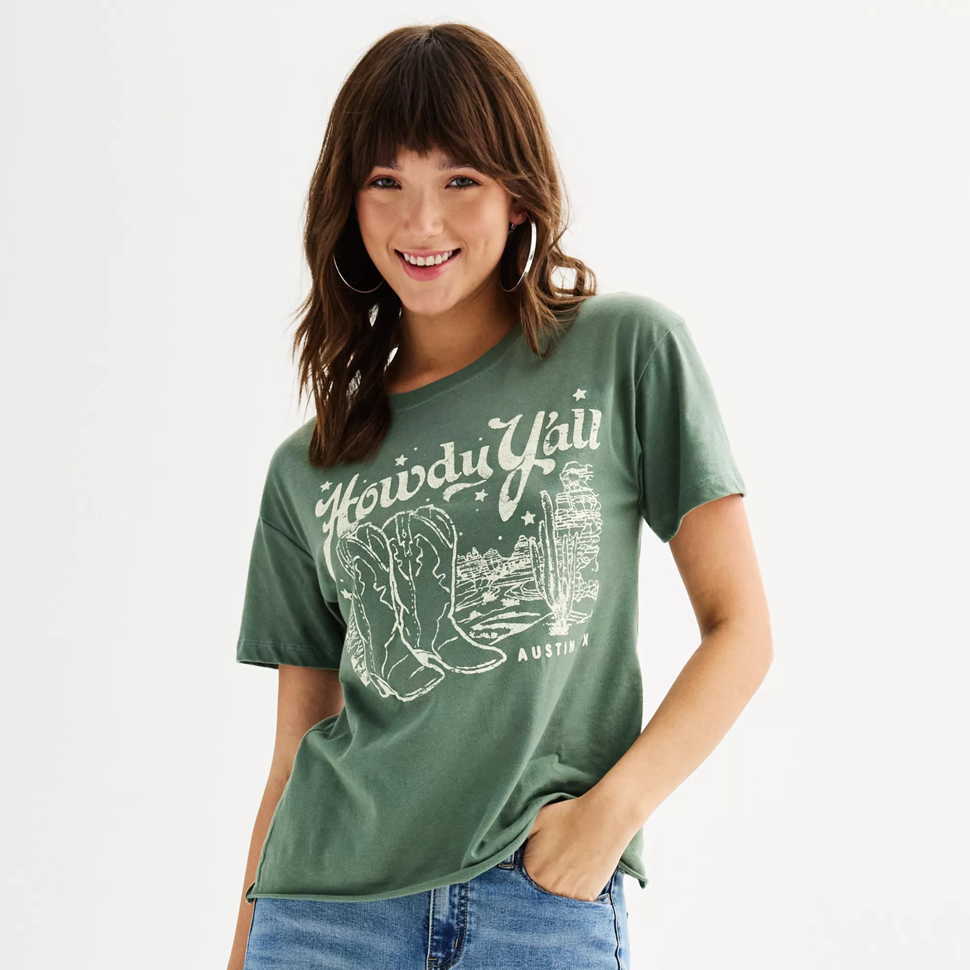 Juniors' "Howdy Y'all" Cowboy Boots Cactus Graphic Tee | Kohl's