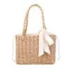 Women Fashion Rattan Silk Ribbon Handbag Straw Square Basket Vintage Tote Clutch | Walmart (US)
