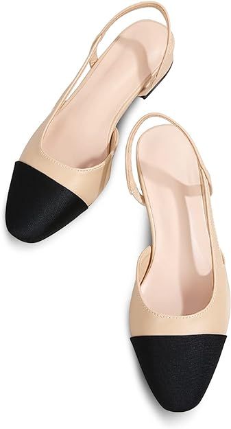 MICIFA slingback flats for women, Round Toe Low heel Sandals Fashion Splicing Dress Shoes for Wom... | Amazon (US)