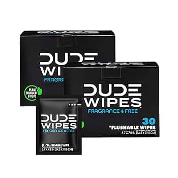 DUDE Wipes - On-The-Go Flushable Wipes - 2 Pack, 60 Wipes - Unscented Extra-Large Individually Wr... | Amazon (US)