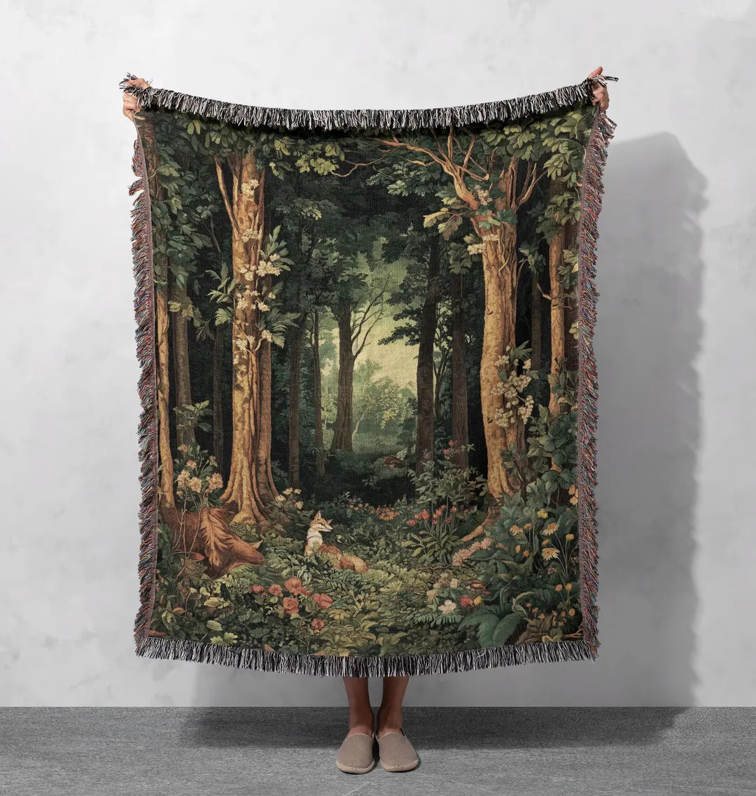 100% Cotton Enchanted Forest Woven Blanket, Nature Tapestry, Woodland Cozy Throw - Etsy | Etsy (Global)
