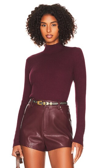 Long Sleeve Mock Neck Rib Top in Dark Cherry | Revolve Clothing (Global)