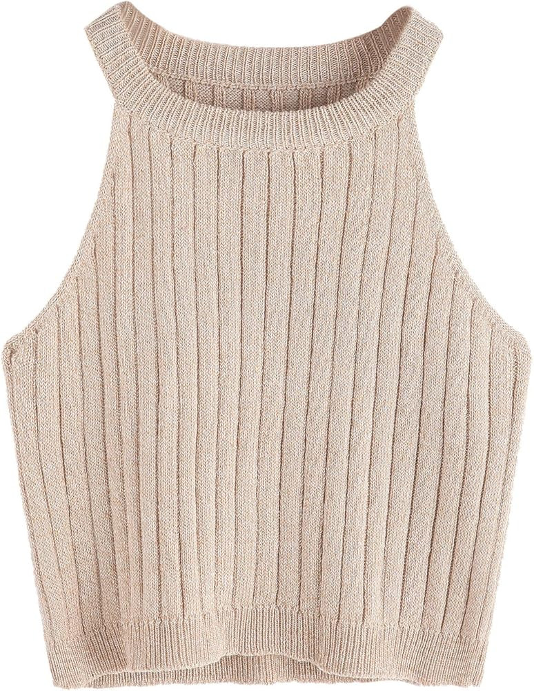 SweatyRocks Women's Knit Crop Top Ribbed Sleeveless Halter Neck Vest Tank Top | Amazon (US)