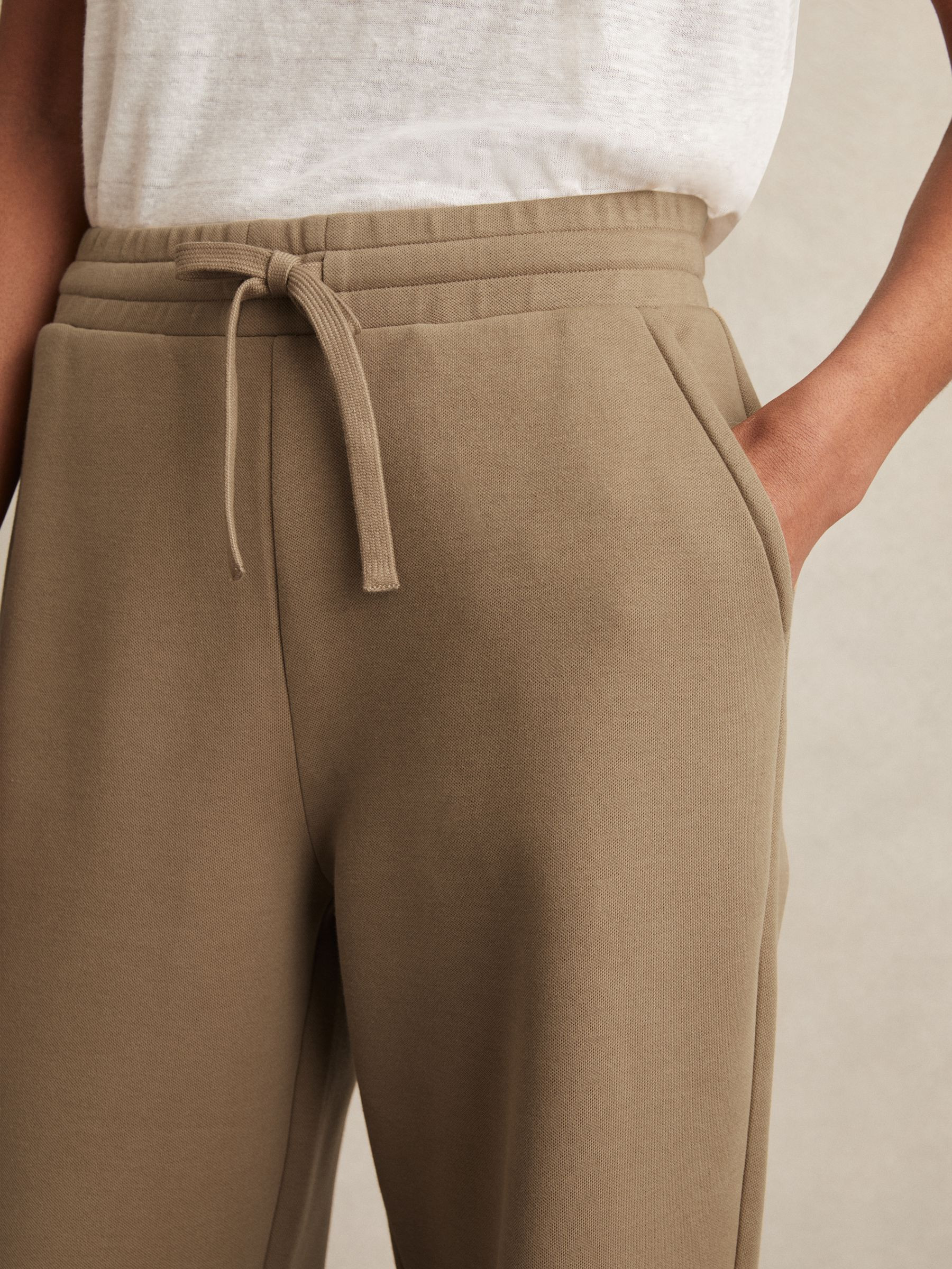 Reiss Cotton-Blend Interlock Wide-Leg Joggers in Camel - REISS | Reiss UK