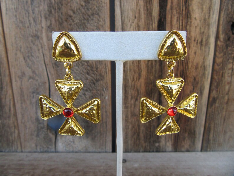 90s Baroque Gold Tone Dangle Earrings Modernist Earrings - Etsy | Etsy (US)