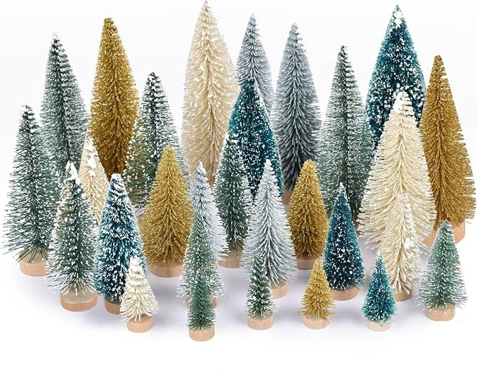 DearHouse 30PCS Artificial Mini Christmas Trees, Mini Pine Tree Sisal Trees with Wood Base Bottle... | Amazon (US)