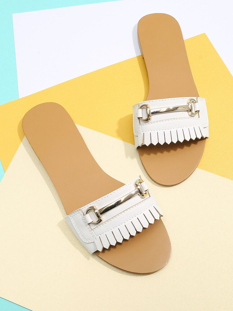 Metal Detail PU Flat Sandals | SHEIN