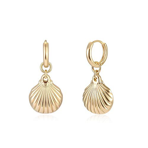 MYEARS Women Clam Shell Earrings Gold Huggie Hoop Dangle Drop 14K Gold Plated Small Simple Hypoallergenic Everyday Summer Boho Beach Jewelry | Amazon (US)