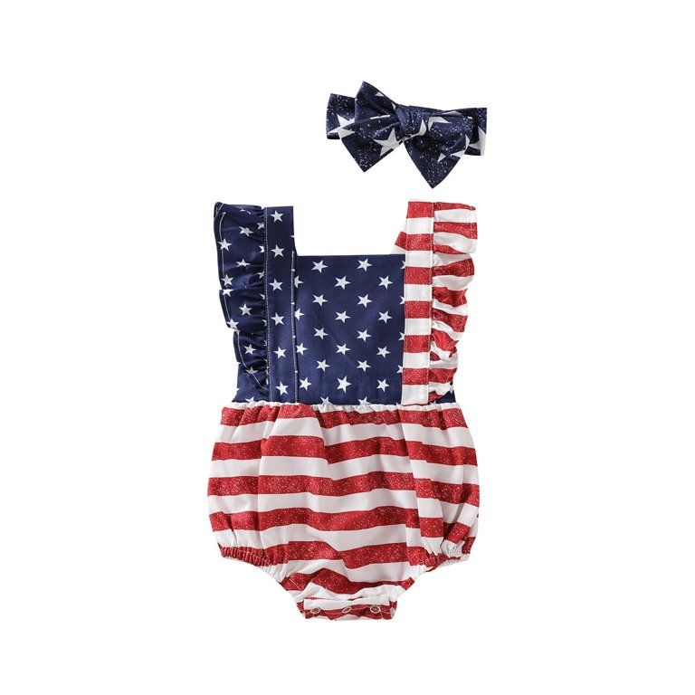Jxzom Baby Girl 4TH of July Outfit Ruffle Romper Star Stripes Bodysuit Jumpsuit Independence Day ... | Walmart (US)