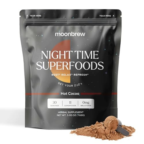 MoonBrew Magnesium Hot Cocoa: Natural Melatonin-Free Sleep Aid | 14 Superfoods with Magnesium Glycinate & Adaptogens | Keto & Vegan | Enjoy Hot or Cold - 30 Servings | Amazon (US)