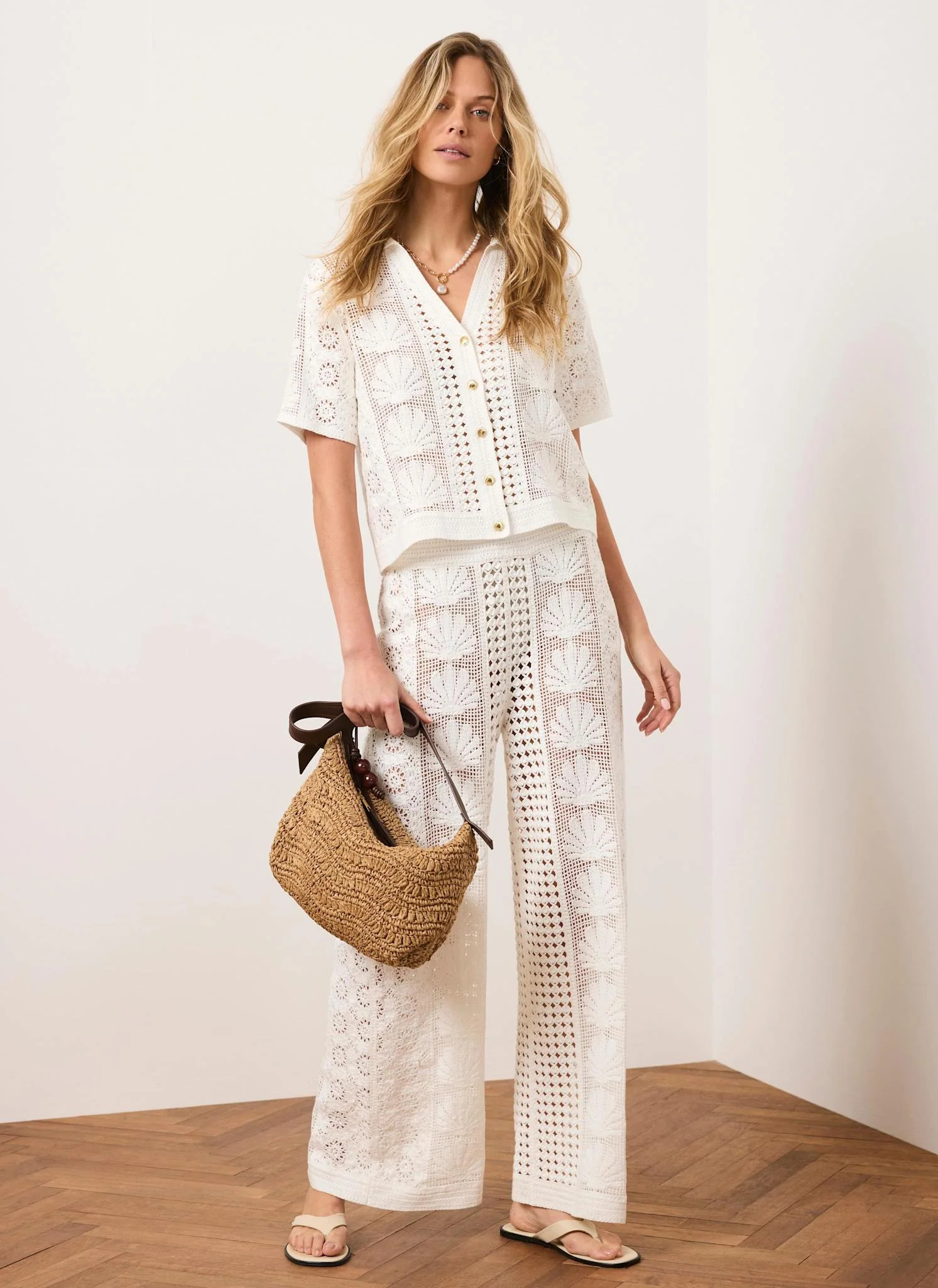 Cream Crochet Shell Trousers | Mint Velvet