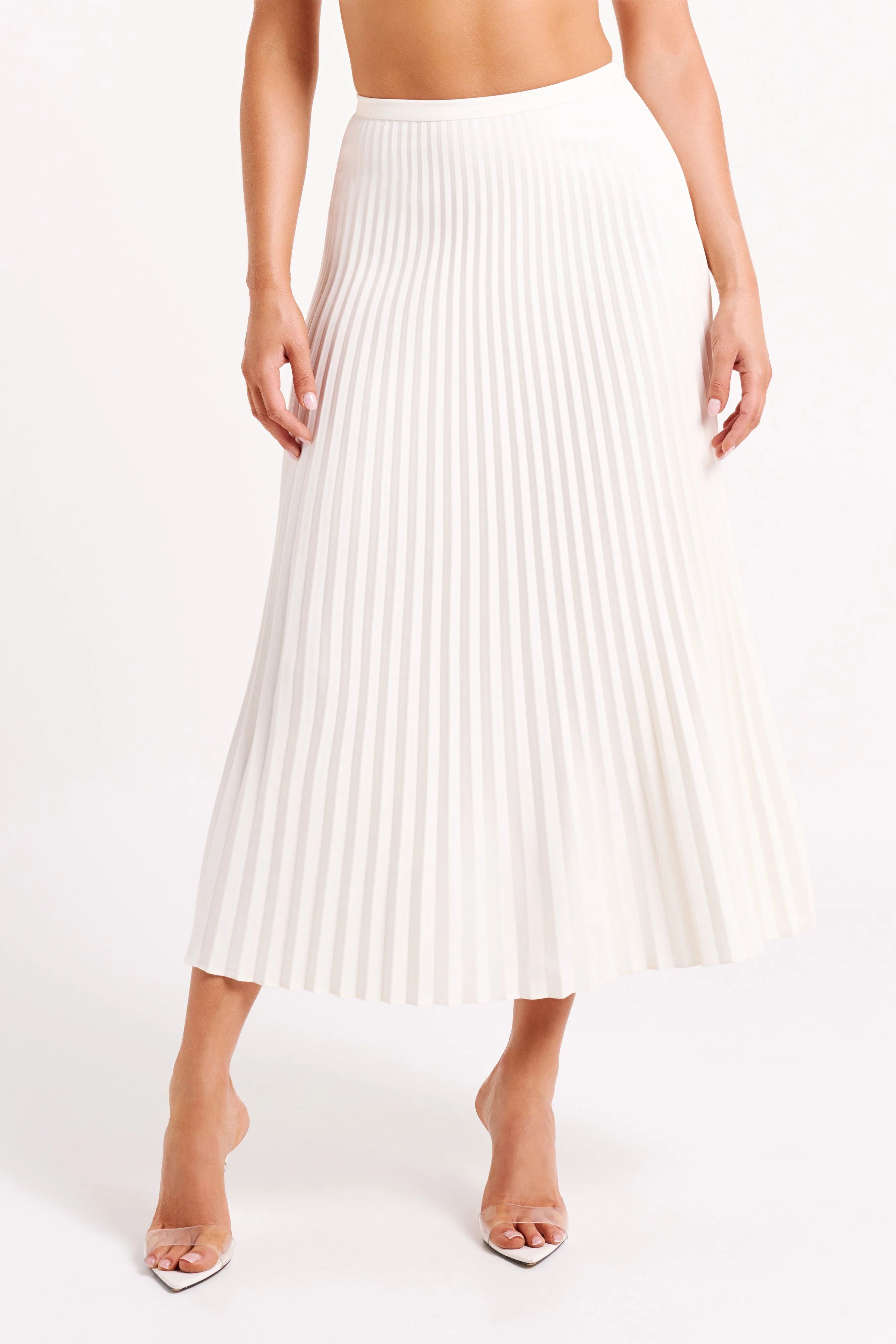 Twyla Pleated Suiting Maxi Skirt - Ivory | MESHKI US