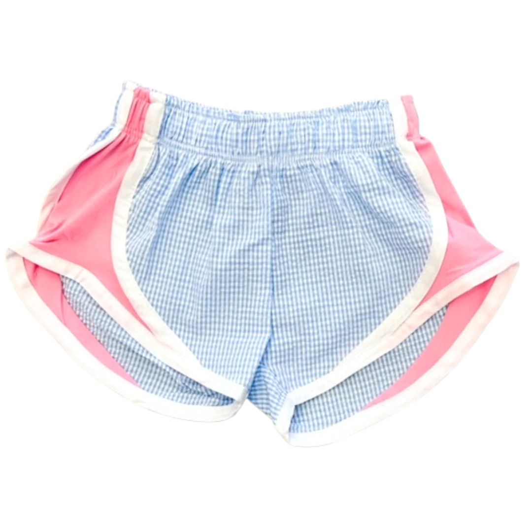 Colorworks by Funtasia Too Kids Athletic Shorts - Blue Check with Pink Sides | JoJo Mommy
