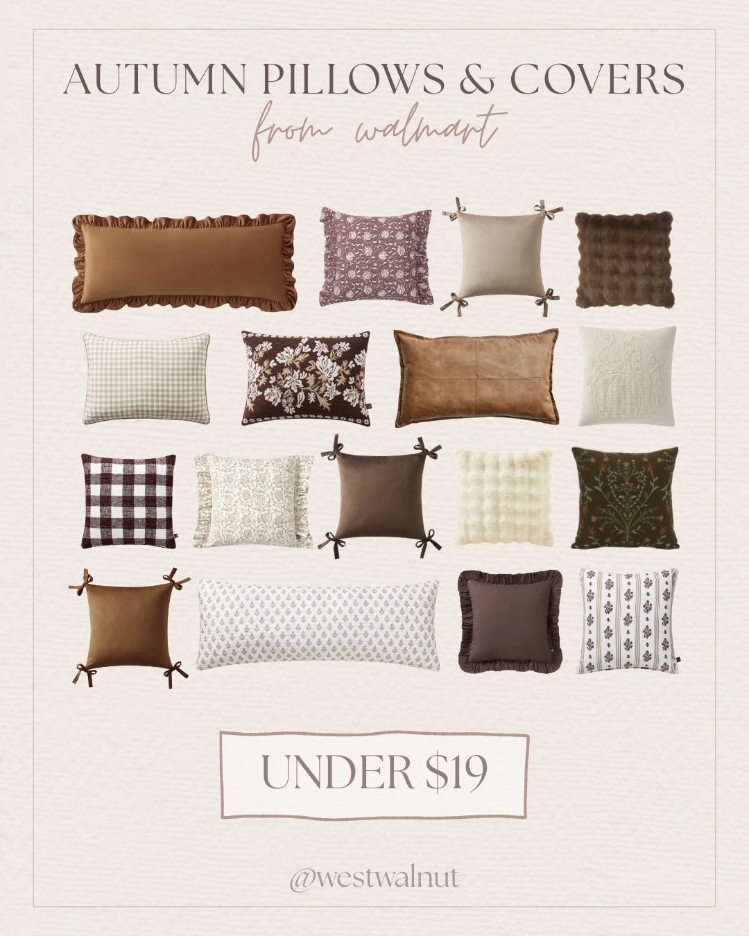 I'm so impressed by these autumn thrown pillows and throw pillow covers from Walmart! They have such a high end, designer look but are each under $19 which makes them super affordable even when buying multiple to create a layered pillow look on your sofa or bed! And with these color and pattern combos, I feel like the layering options are limitless! Don't forget to check which ones include the insert and which ones are just covers! 🤎🍂

#autumnpillows
#autumndecor #falldecor #throwpillows #pillowlayering #fallhome #cozyhomedecor

#LTKHome #LTKSeasonal