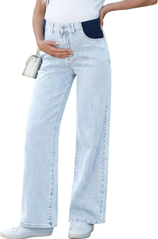 BLENCOT Maternity Jeans for Women High Waist Straight Leg Pregnancy Denim Pants with Pockets | Amazon (US)