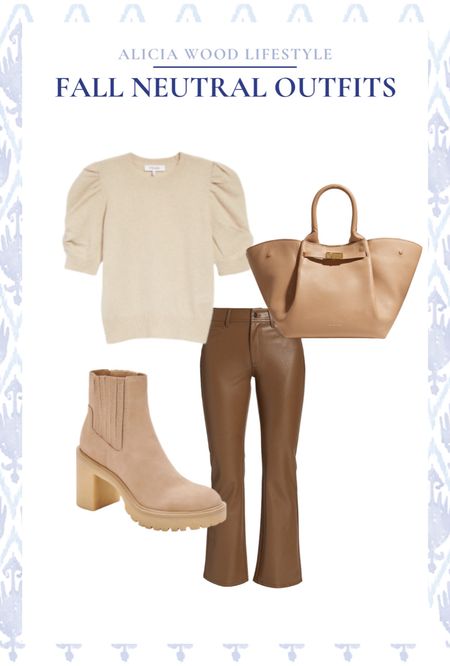 Monochromatic look for fall

Ivory sweater 
faux leather pants 
cropped boot cut leather pants 
tan leather tote 
tan suede booties

#LTKstyletip #LTKSeasonal