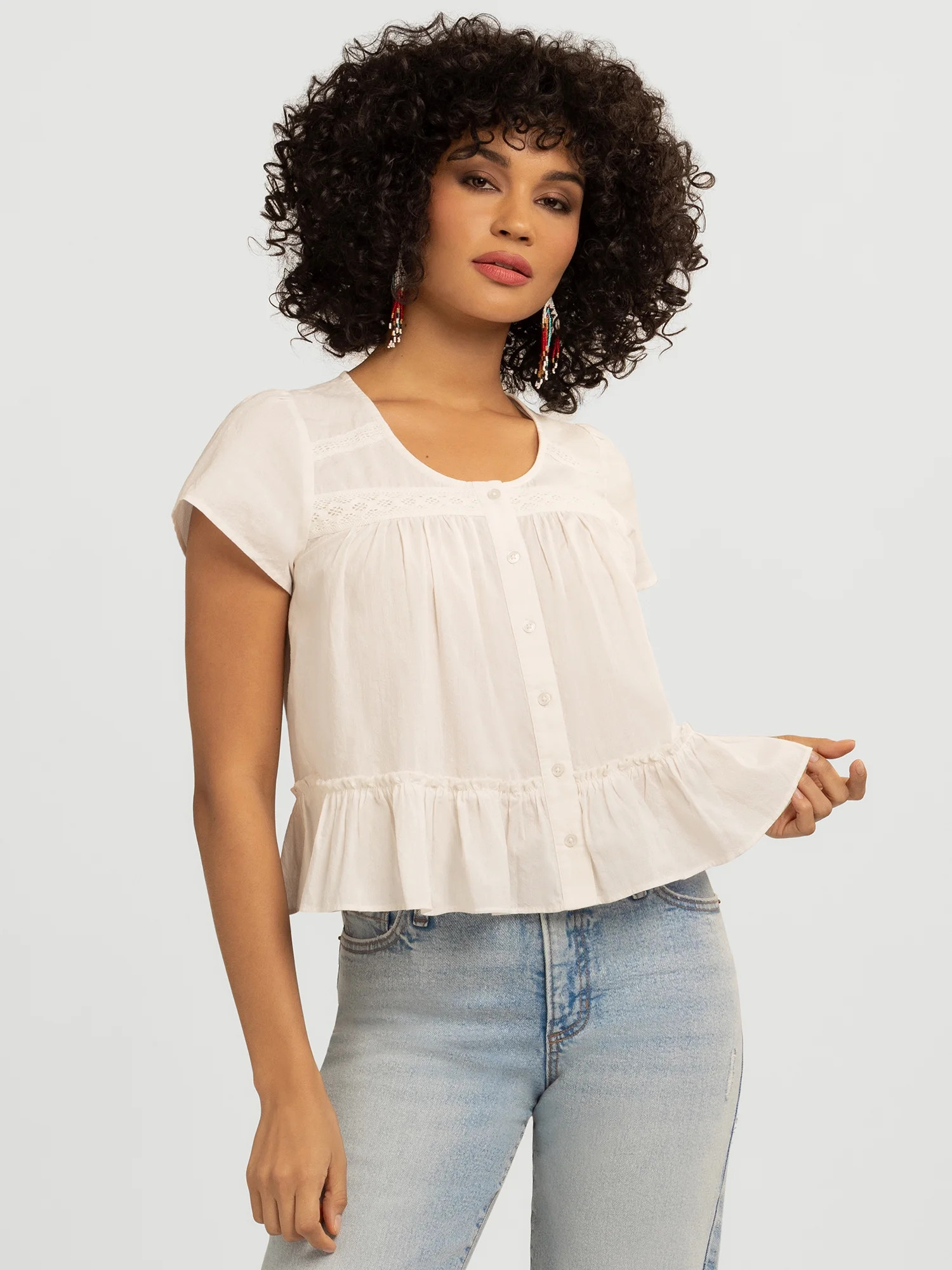 Jessica Simpson Women's Kamiya Cotton Peplum Hem Blouse, Sizes XS-XL | Walmart (US)