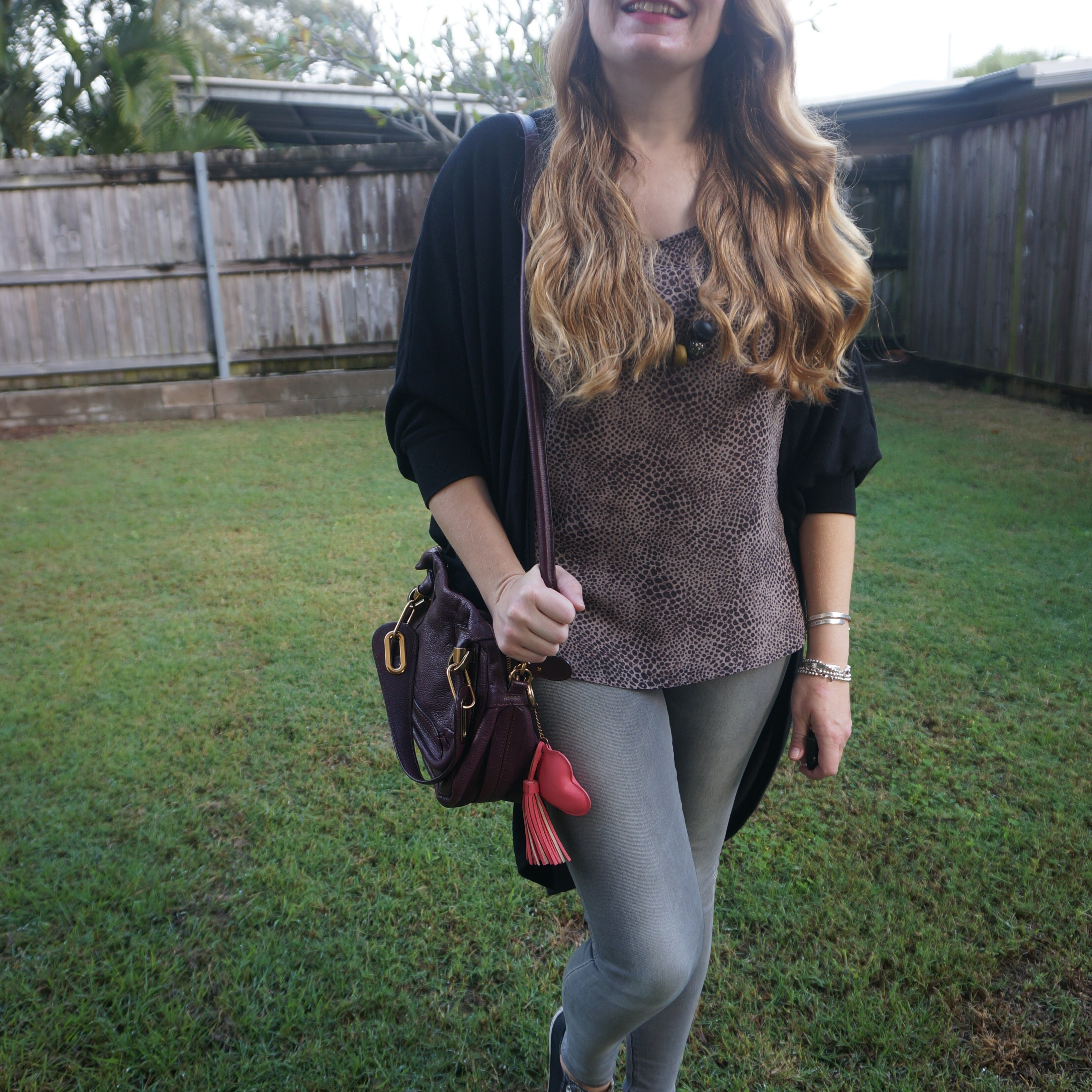 Thrifted Dotti cocoon cardigan, animal print Jeanswest tank and grey skinny jeans with wine purple Chloe Paraty bag 💜

#LTKaustralia #LTKautumn #LTKbag