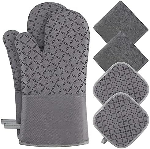 KEGOUU Oven Mitts and Pot Holders 6pcs Set, Kitchen Oven Glove High Heat Resistant 500 Degree Ext... | Amazon (US)