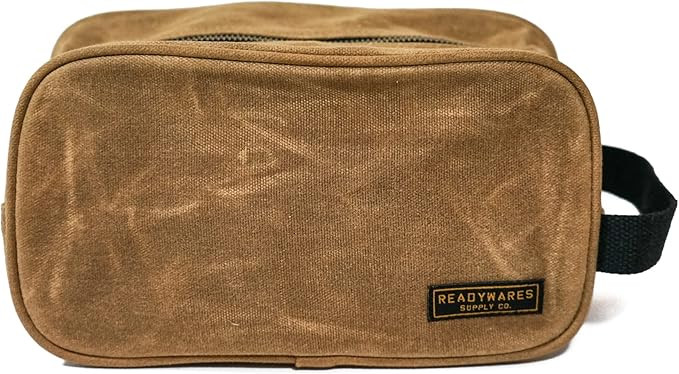 Toiletry Bag, Waxed Canvas Dopp Kit, Stylish and Durable Mens Shaving Kit Bag, Tan | Amazon (US)