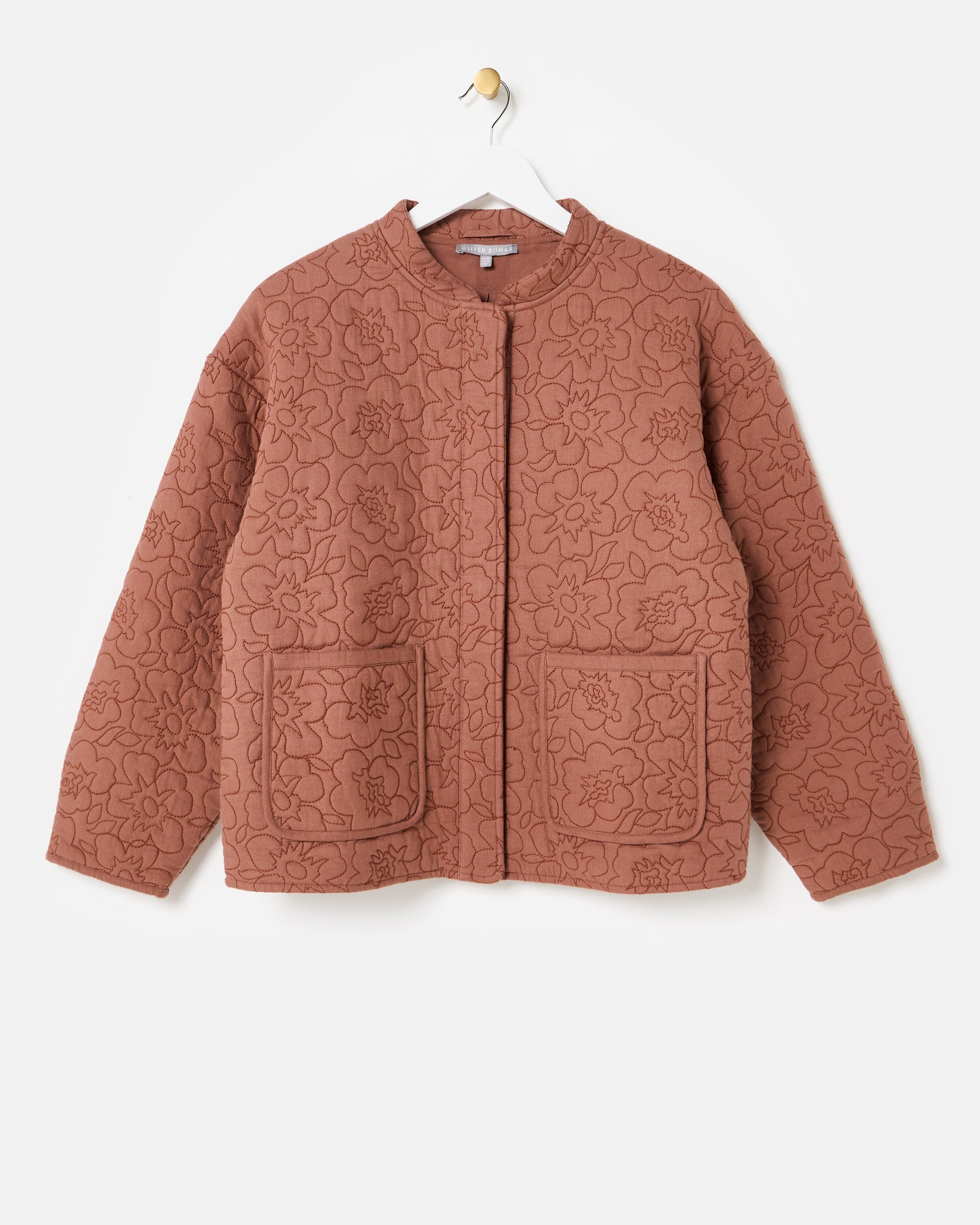 Mocha Brown Floral Quilted Jacket | Oliver Bonas | Oliver Bonas (Global)