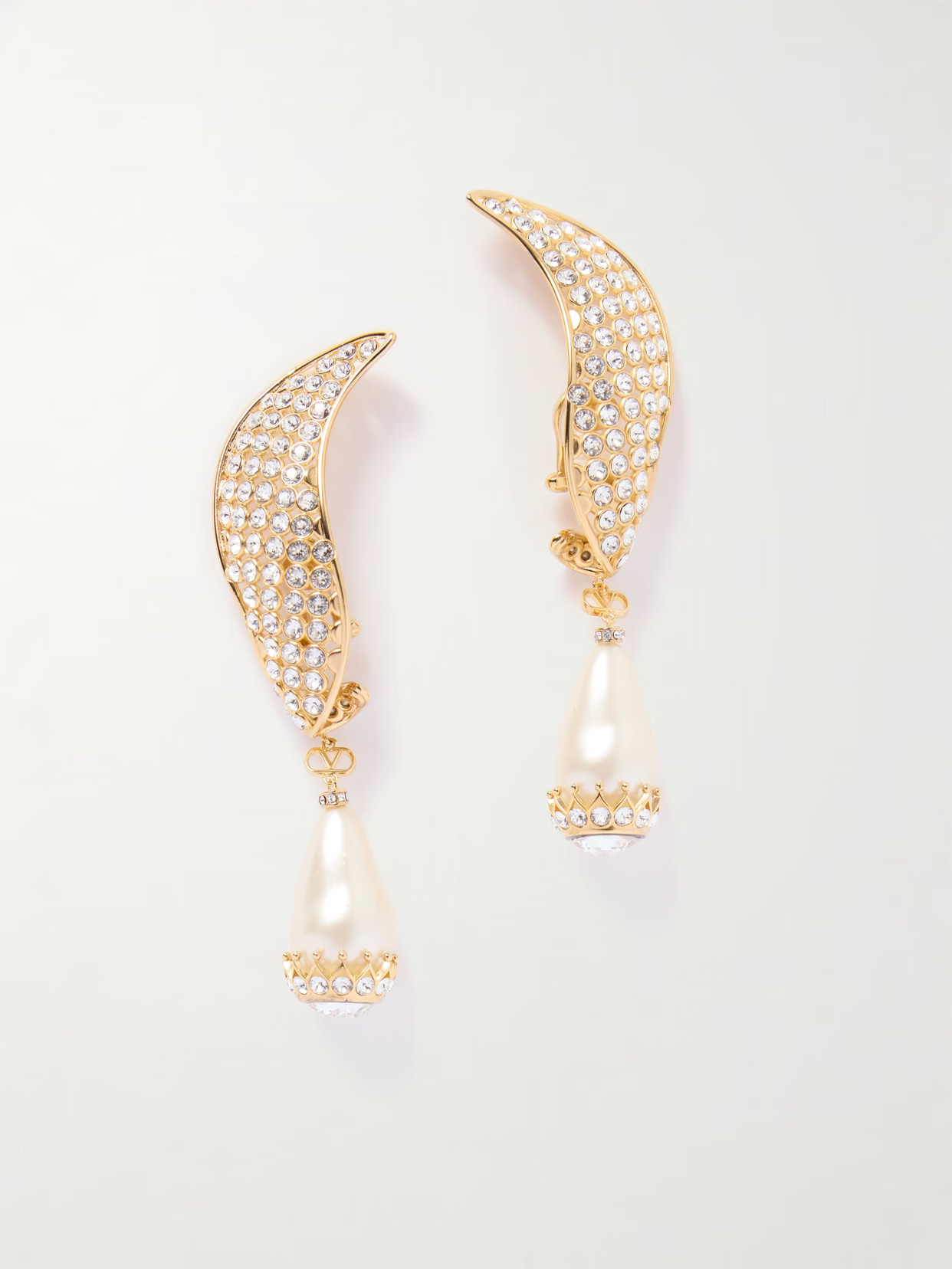 Valentino Garavani - Gold-tone, Crystal, Faux Pearl And Resin Earrings - One size | NET-A-PORTER (US)