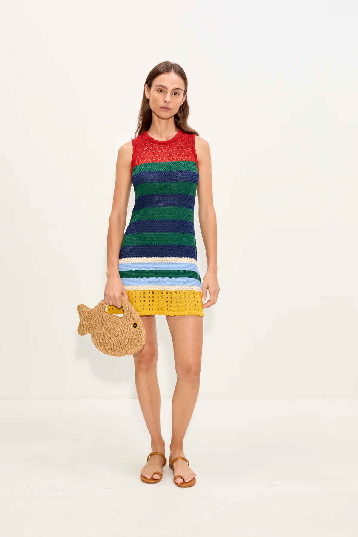 Yvonne Knit Mini Dress In Brick Stripe Combo | Simon Miller