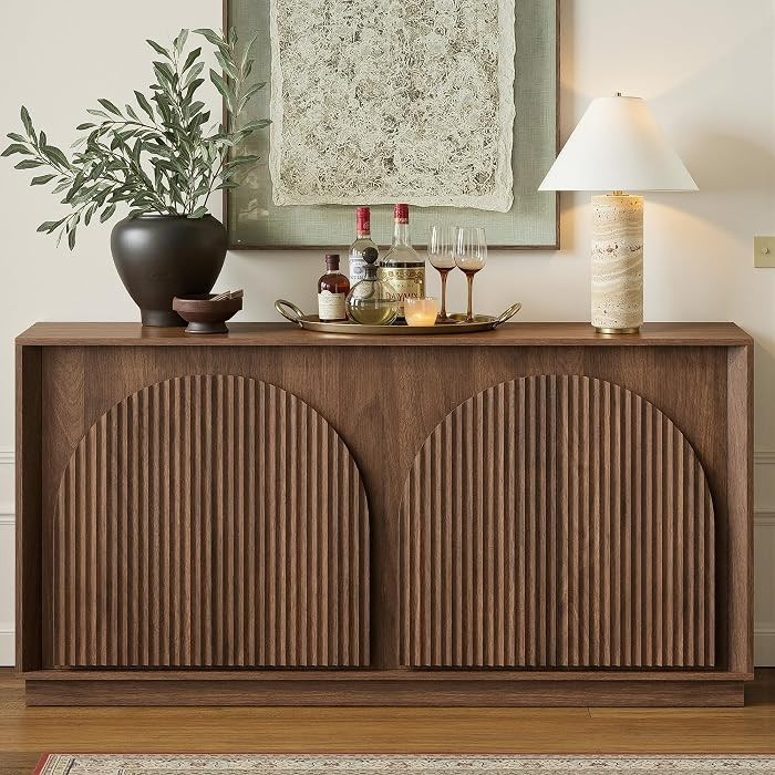 win2win Fluted Sideboard Buffet Cabinet with Storage, 65" Mid Century Modern Accent Cabinet with Double-Layered Arch Doors,Wood Media TV Console Table Credenza for Living Dining Room Entryway,Walnut | Amazon (US)