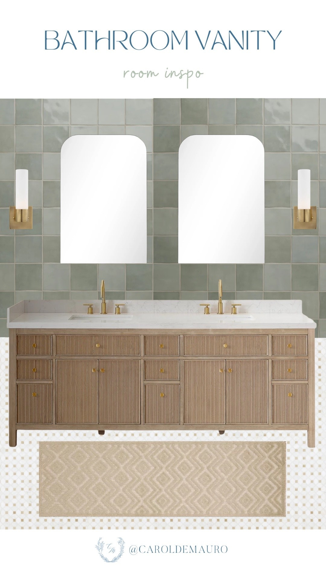 Give your bathroom a fresh spin by playing with new decor and furniture! You'll love how the structured lines of the vanity pop against a geometric rug and those glowy sconces.

bathroom inspo, vanity corner, bathroom accessories, spa at home, interior design, bathroom remodel, home renovation, neutral aesthetic

#LTKU #LTKHome #LTKSeasonal