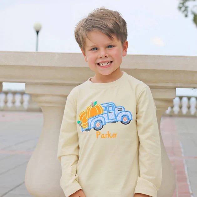 Pumpkin Truck Long Sleeve Shirt Tan | Classic Whimsy