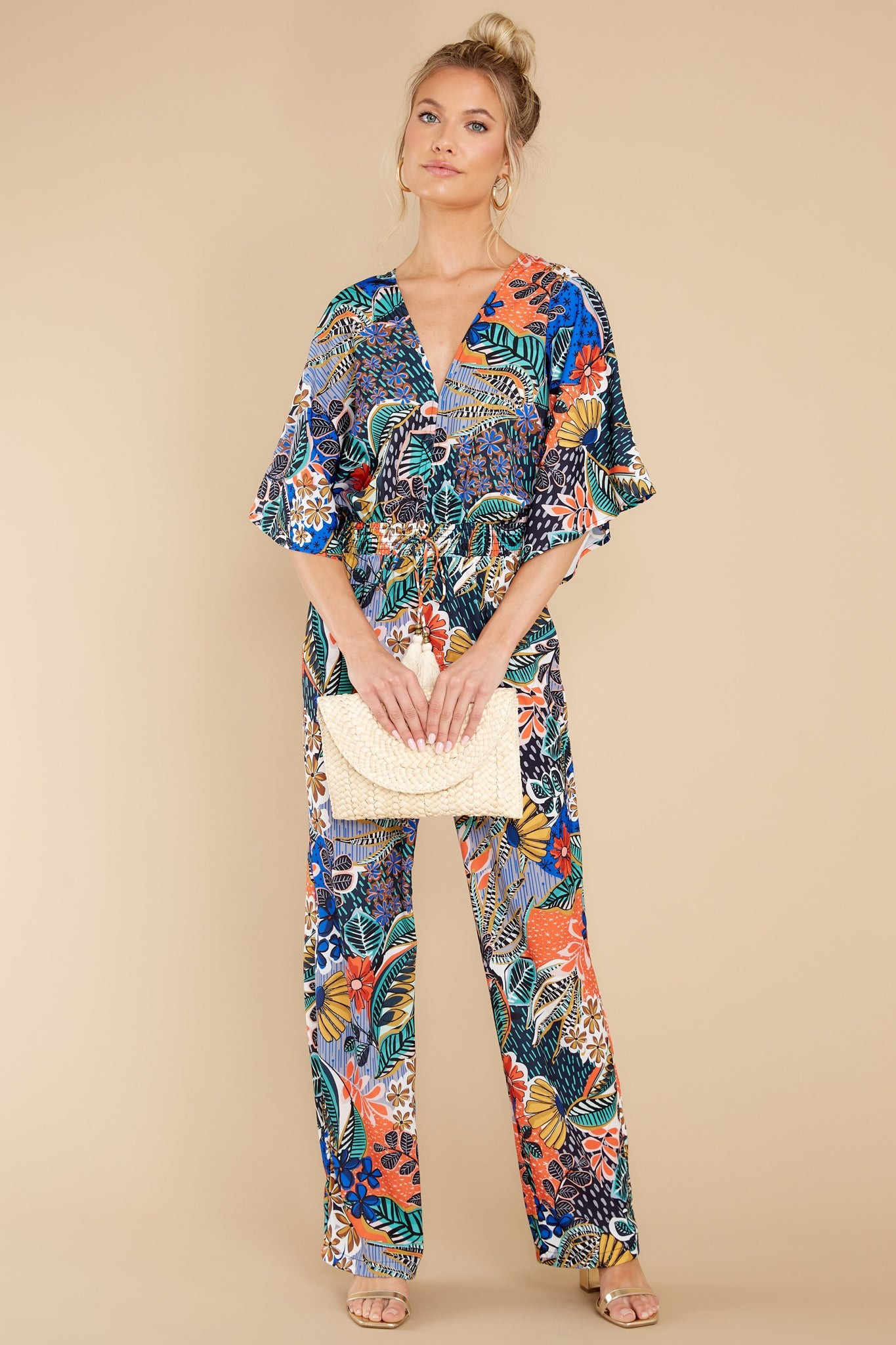 Free To Frolic Multicolour Henry Floral Print Jumpsuit | Red Dress 