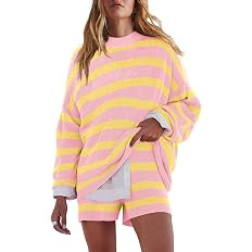 LAMISSCHE Womens Oversized Lounge Sets 2 Piece Outfits Striped Matching Pajama Set Long Sleeve Sw... | Amazon (US)