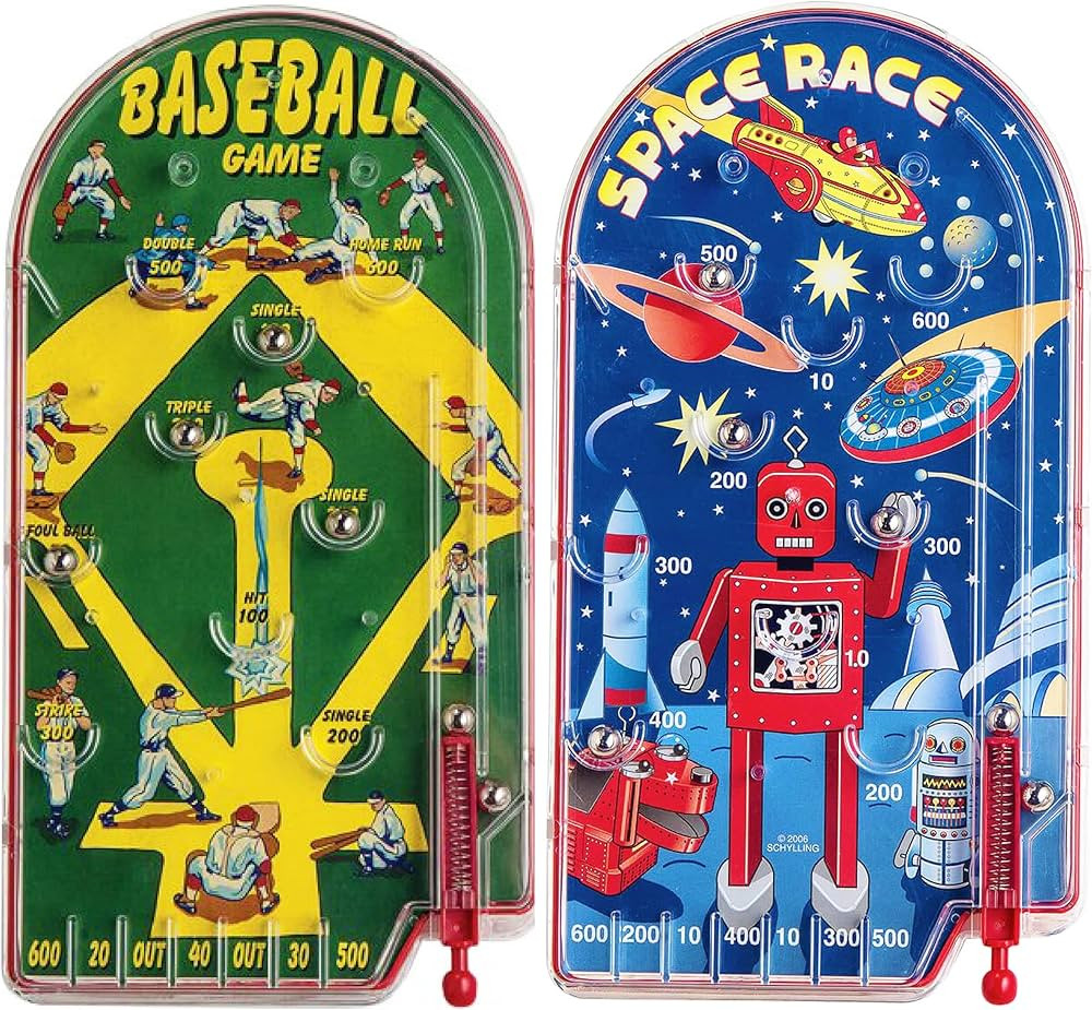 Schylling Classic 10" Pinball Games Space Race & Home Run! Baseball Gift Set Bundle - 2 Pack | Amazon (US)