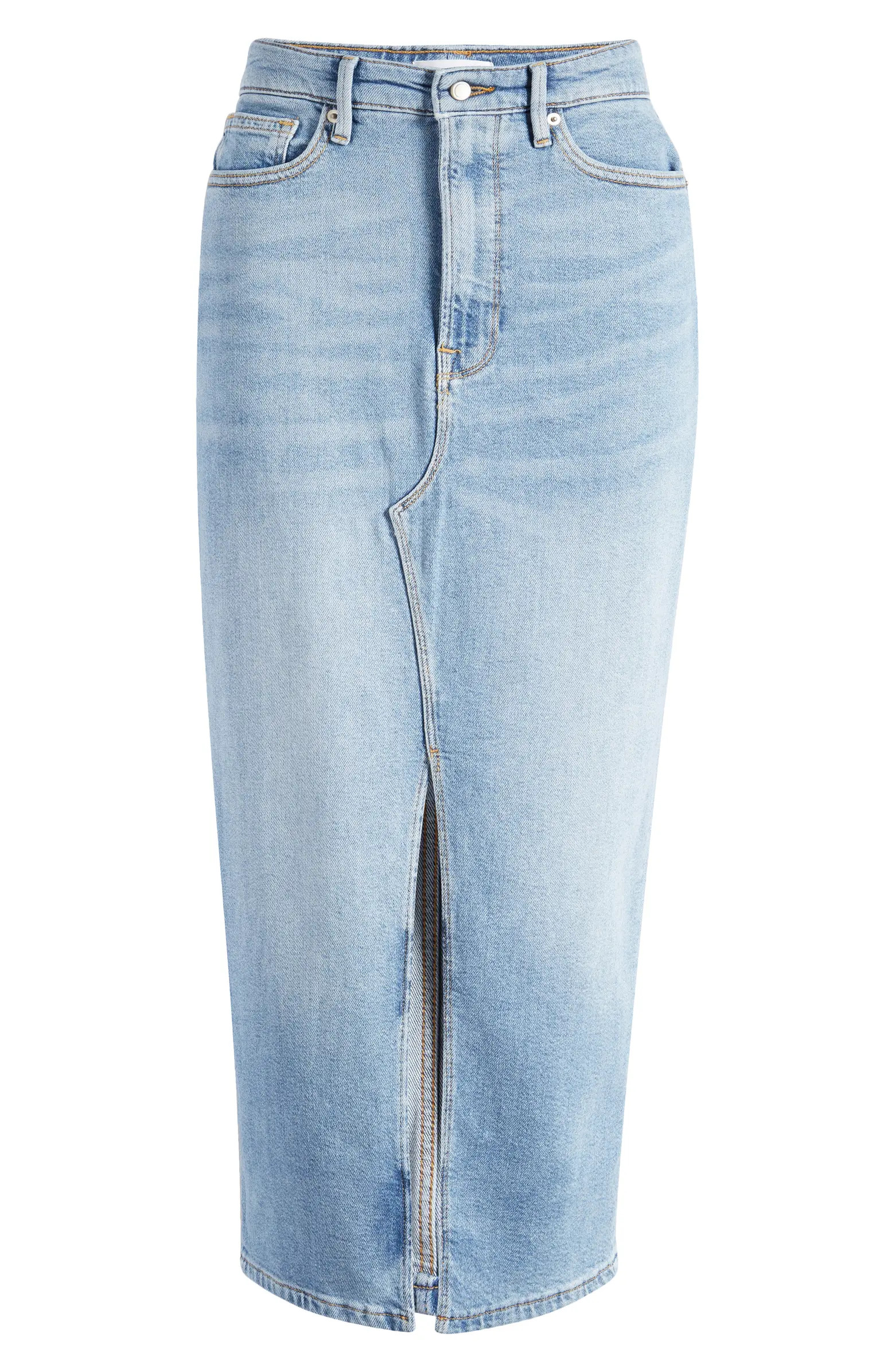 Good American Slit Front Denim Midi Skirt | Nordstrom | Nordstrom