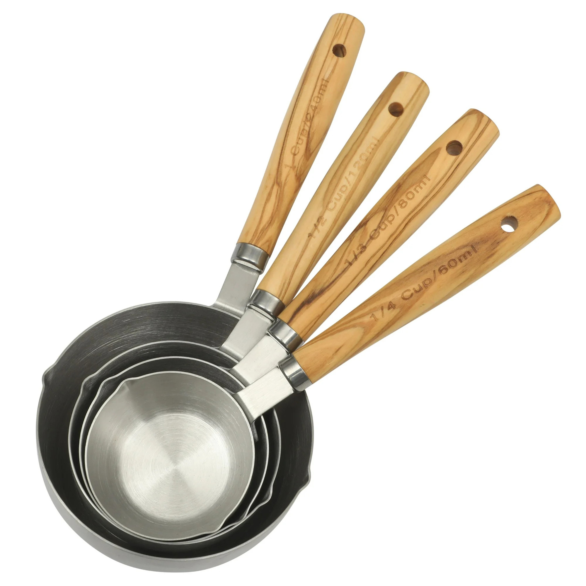 The Pioneer Woman 4-Piece Stainless Steel Measuring Cups with Olivewood Handles - Walmart.com | Walmart (US)
