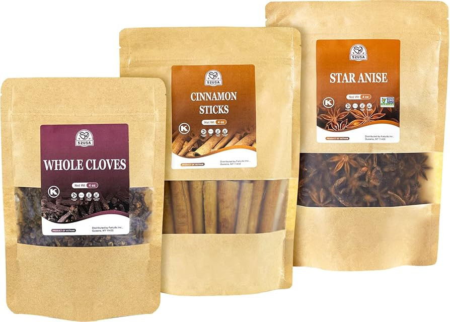52USA Cinnamon Sticks Bulk + Star Anise Whole + Whole Cloves Bulk, 4oz Each, All Natural, No Pres... | Amazon (US)