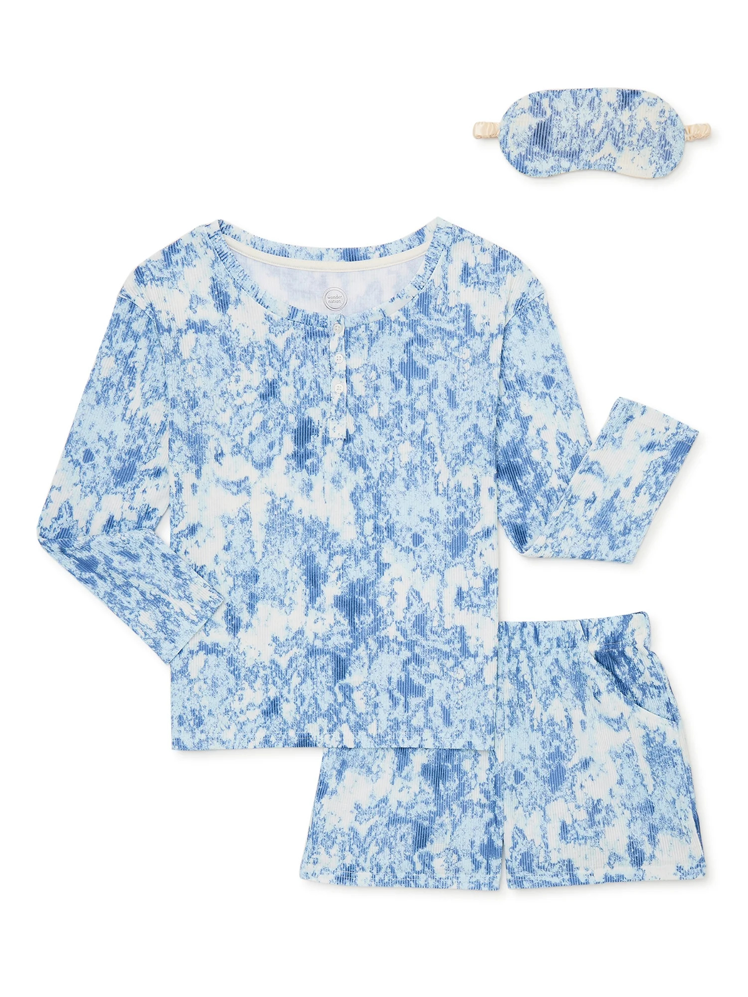Wonder Nation Girls Top and Shorts Pajama Set with Eye Mask, 3-Piece, Sizes 4-18 & Plus | Walmart (US)
