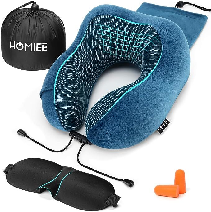 HOMIEE Travel Pillow Airplane Pillow Neck Support Pillow Memory Foam Cushion Essentials with Slee... | Amazon (US)