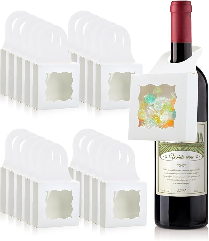 ISKYBOB 20Pcs Wine Bottle Box with Window, Kraft Paper Halloween Wine Boxes for Gifts Hanging Tre... | Amazon (US)