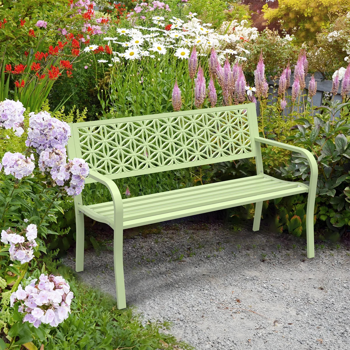 Anacecilia 50" W Metal Slatted Outdoor Bench | Wayfair North America