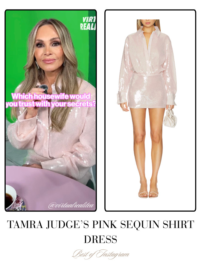 Tamra Judge's Pink Sequin Shirt Dress 📸= @virtualrealitea 

 