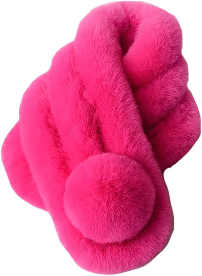 Lina & Lily Unisex Winter Fur Collar Scarf with Pom Soft Fluffy | Amazon (US)