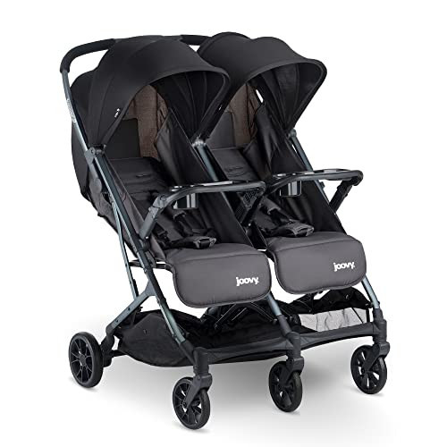 Joovy Kooper X2 Side-by-Side Double Stroller Featuring Dual Snack Trays, One-Handed Fold, Multi-Position Reclining Seats, Adjustable Leg Rests, and 2 Zippered Pockets for Storage, Forged Iron | Amazon (US)