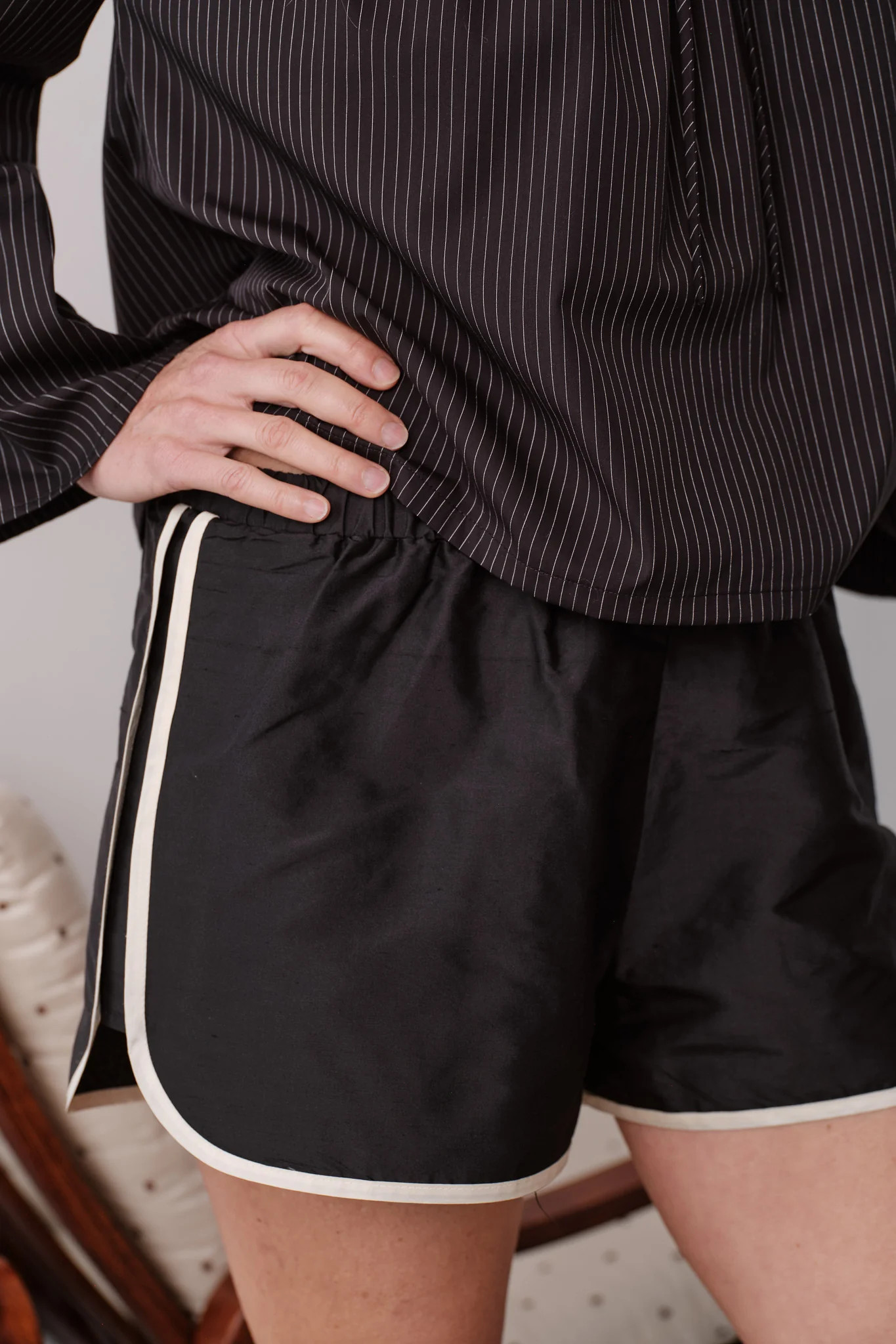 Jet Silk Taffeta Racer Stripe Short \u2013 DONNI. | 100% Silk Taffeta | DONNI.