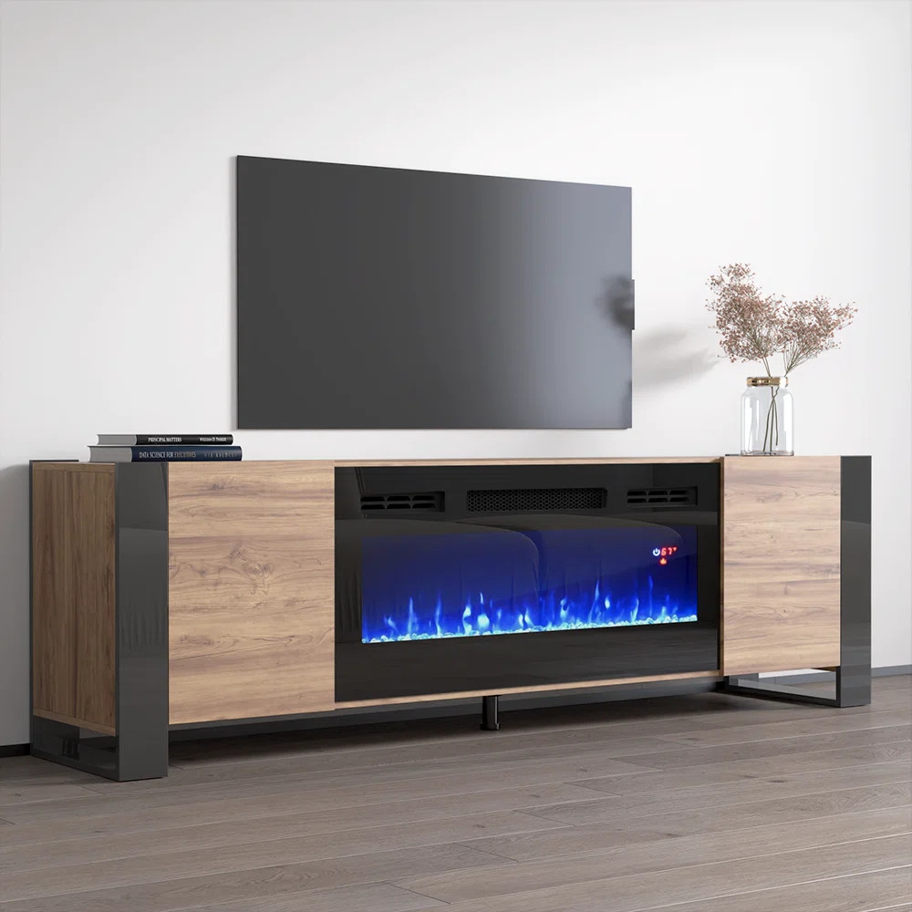 Rickeisha TV Stand for TVs up to 85" with Electric Fireplace Included | Wayfair North America