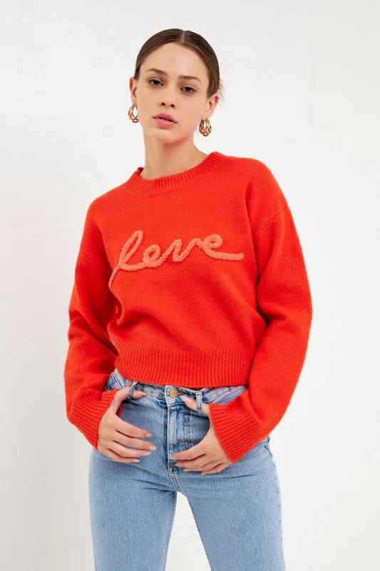 LEXI LOVE EMBROIDERED SWEATER IN ORANGE | Indigeaux Denim Bar & Boutique